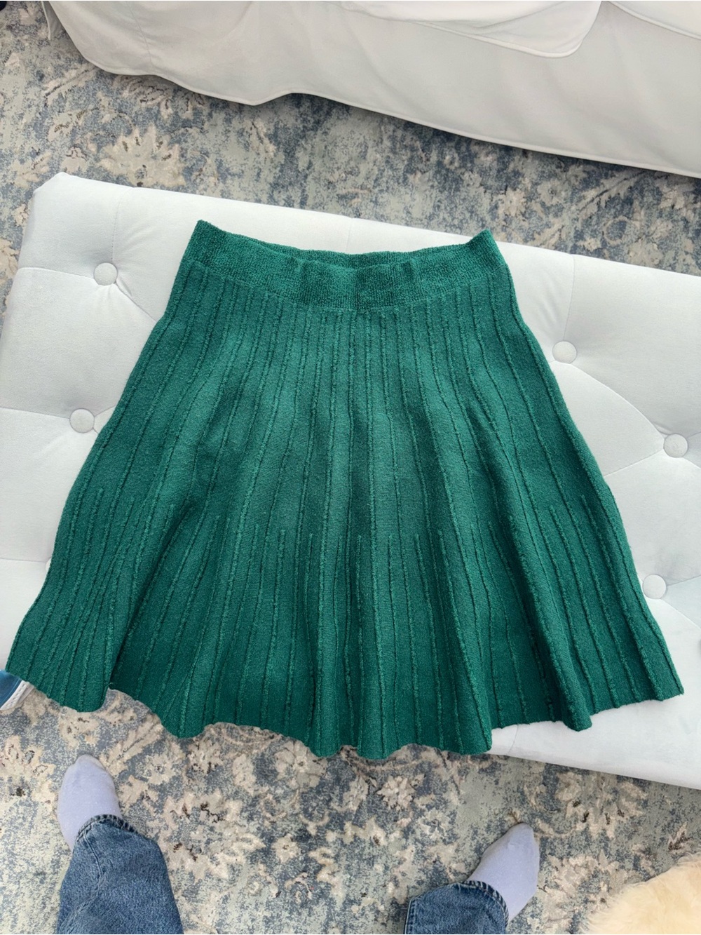 Anthropologie Emerald Green Ribbed Knit Skater Skirt
